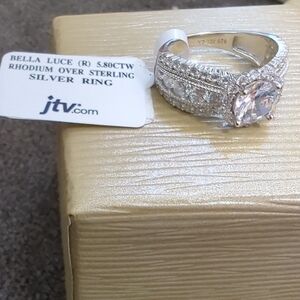 JTV Silver and White Ring with Intricate Design